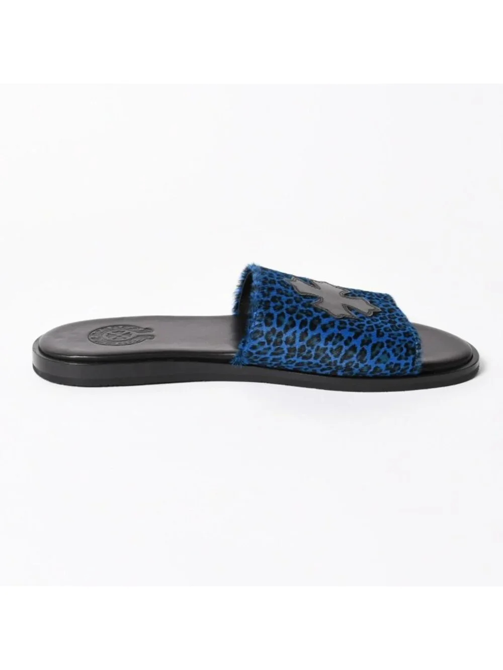 Chrome Hearts CH Slide CH Plus Patch Calf Hair Sandals Miami Exclusive Blue
